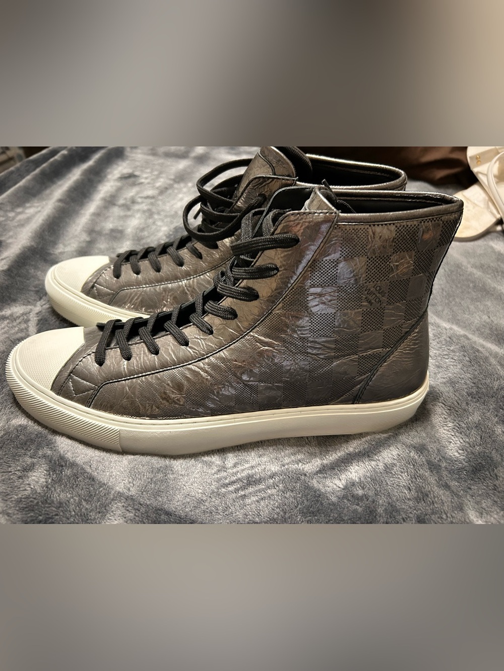 Louis Vuitton Men's Metallic Damier Tattoo High-Top Sneaker Size 9